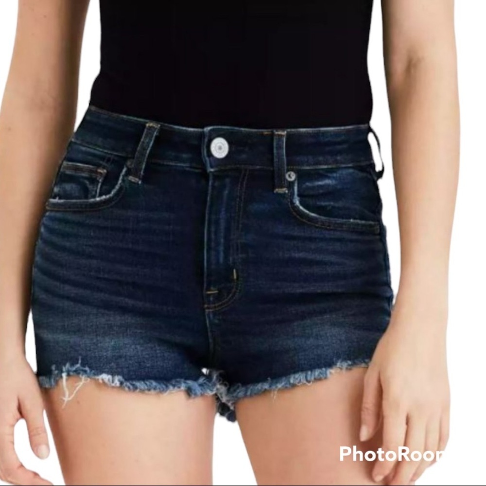 AMERICAN EAGLE OUTFITTERS Hi-Rise Shortie Dark Wash Jean Shorts 2